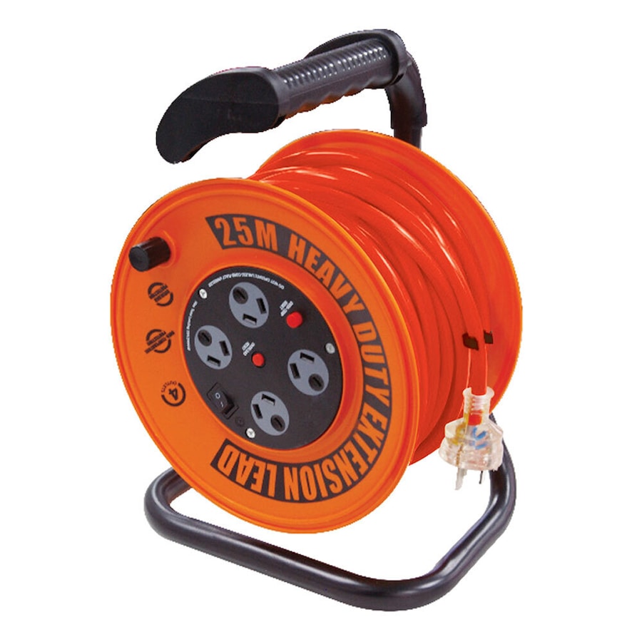 Ultracharge 25m Tradesman Extn Reel 10A Power Plug Extension Cord Switch Orange