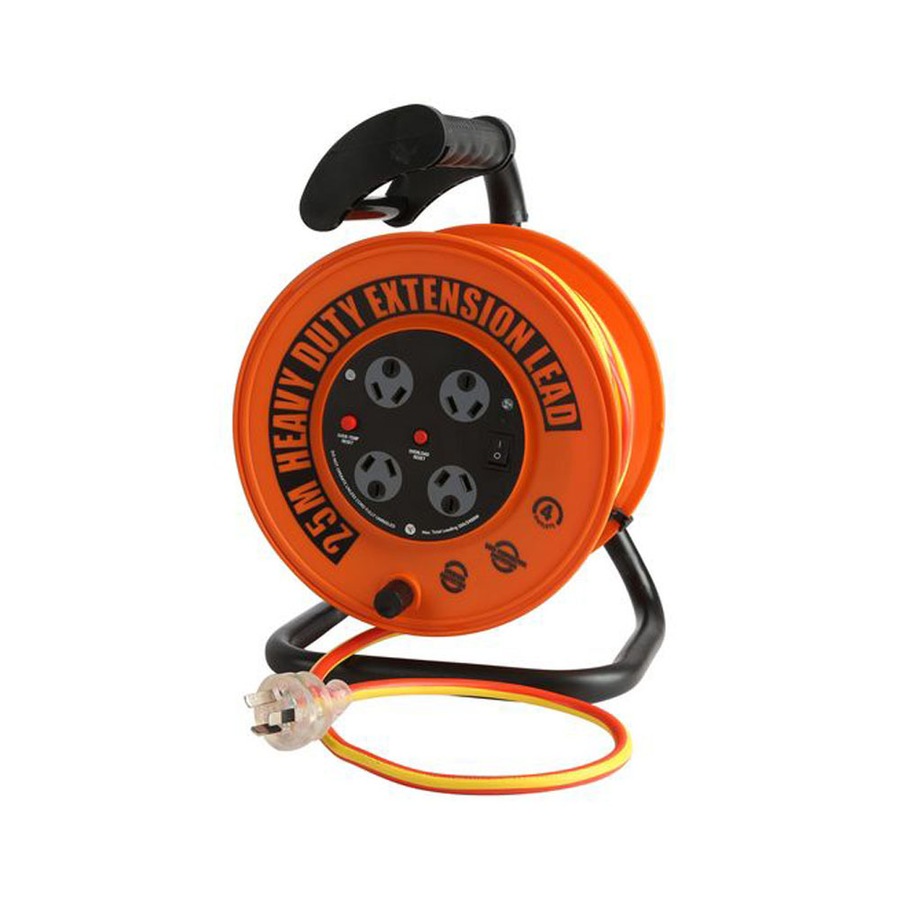 Ultracharge 25m Tradesman Extn Reel 10A Power Plug Extension Cord Switch Orange