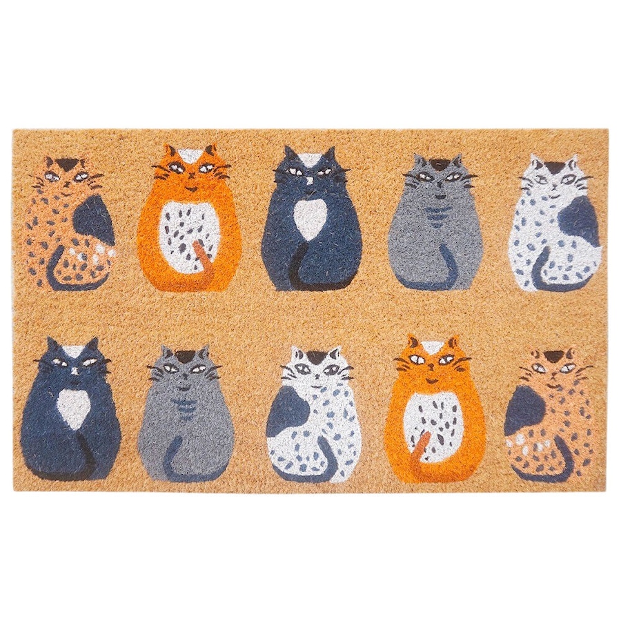 Urban Cat Floor Doormat Coir/PVC Home/Living Room Decor Rectangle 45x75cm Grey