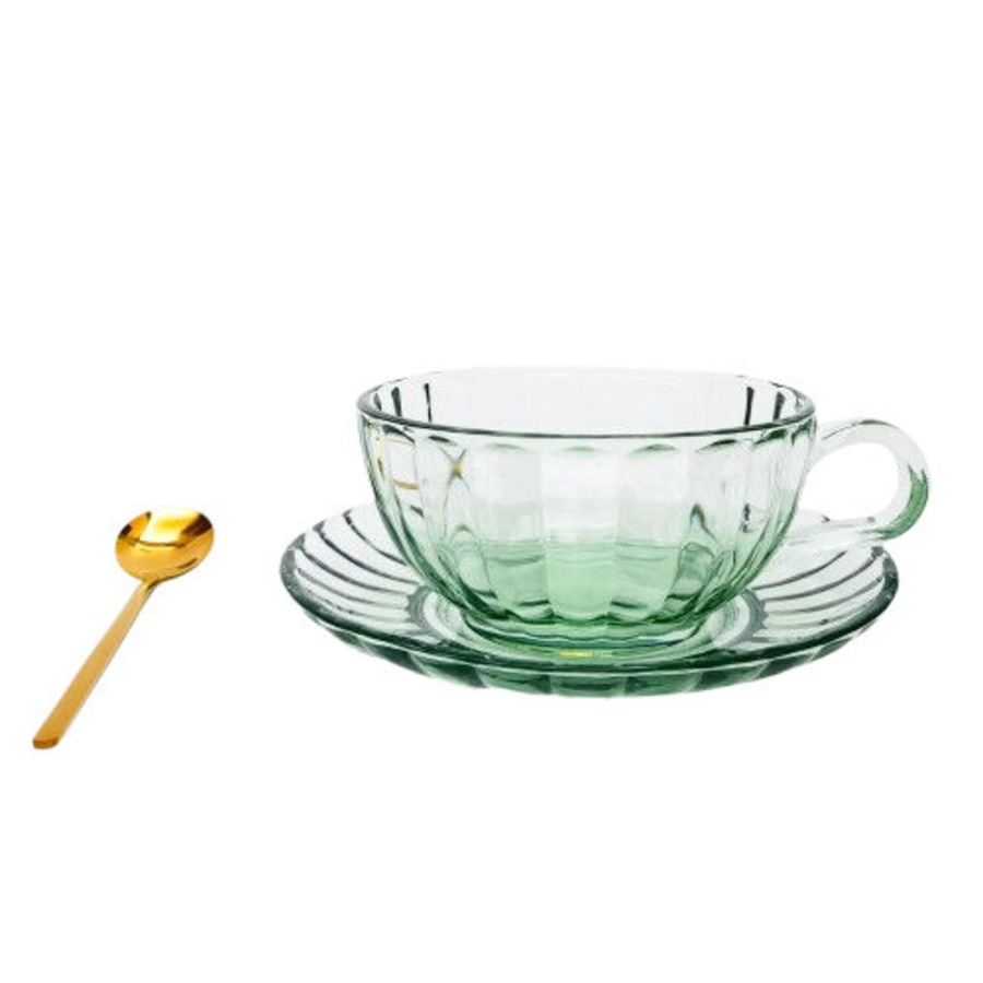 Urban Maisy Glass Tea Cup/Saucer & Spoon Coffee Cup Set Drinkware Green 14cm