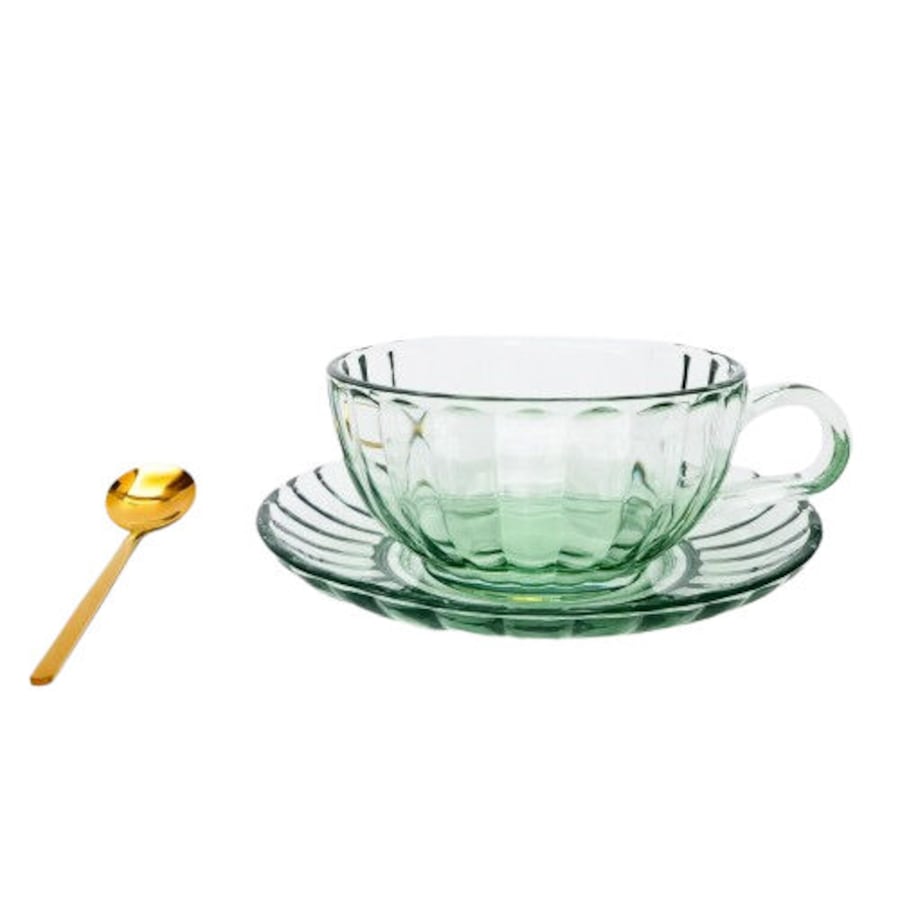 Urban Maisy Glass Tea Cup/Saucer & Spoon Coffee Cup Set Drinkware Green 14cm