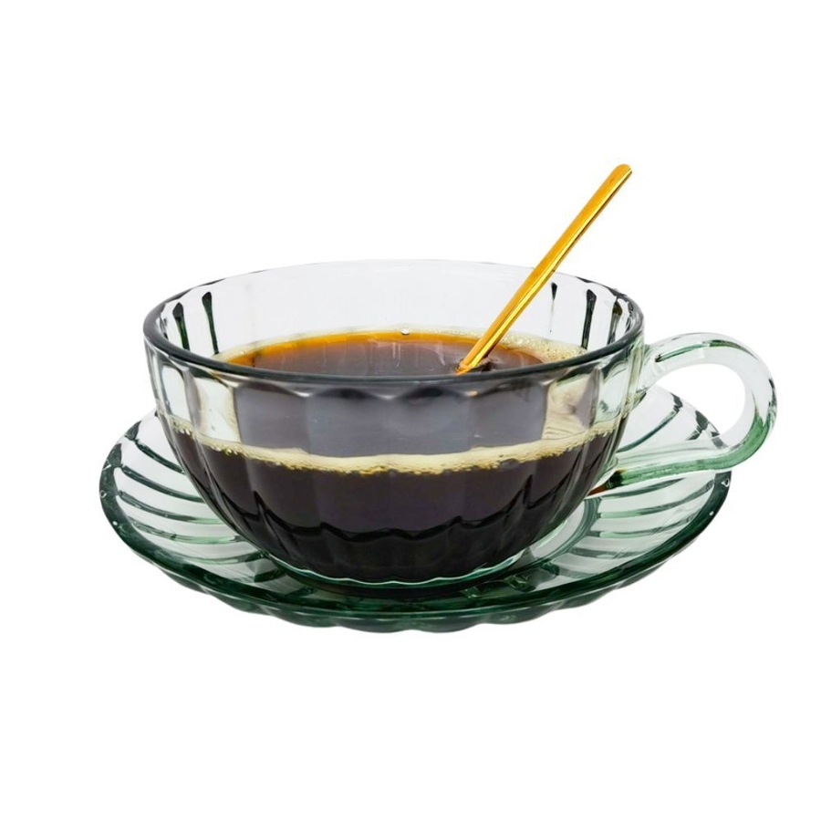 Urban Maisy Glass Tea Cup/Saucer & Spoon Coffee Cup Set Drinkware Green 14cm