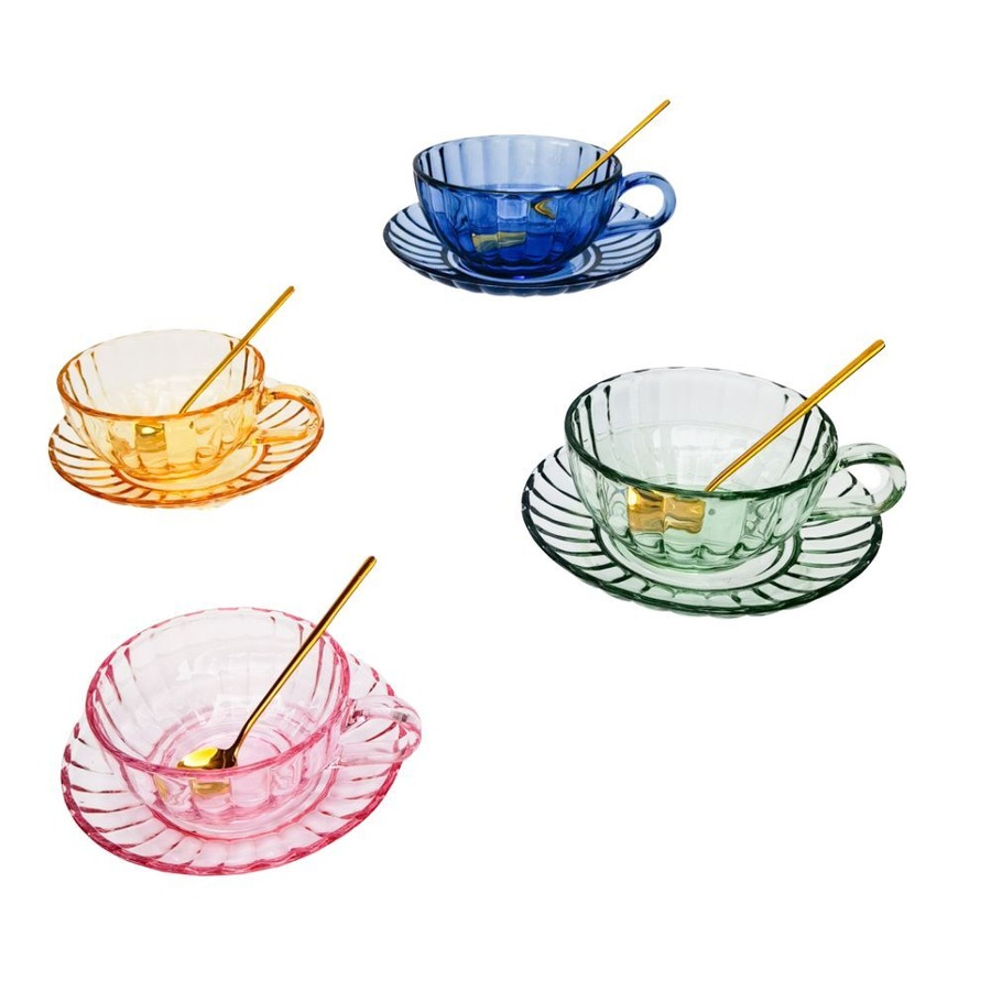 Urban Maisy Glass Tea Cup/Saucer & Spoon Coffee Cup Set Drinkware Green 14cm