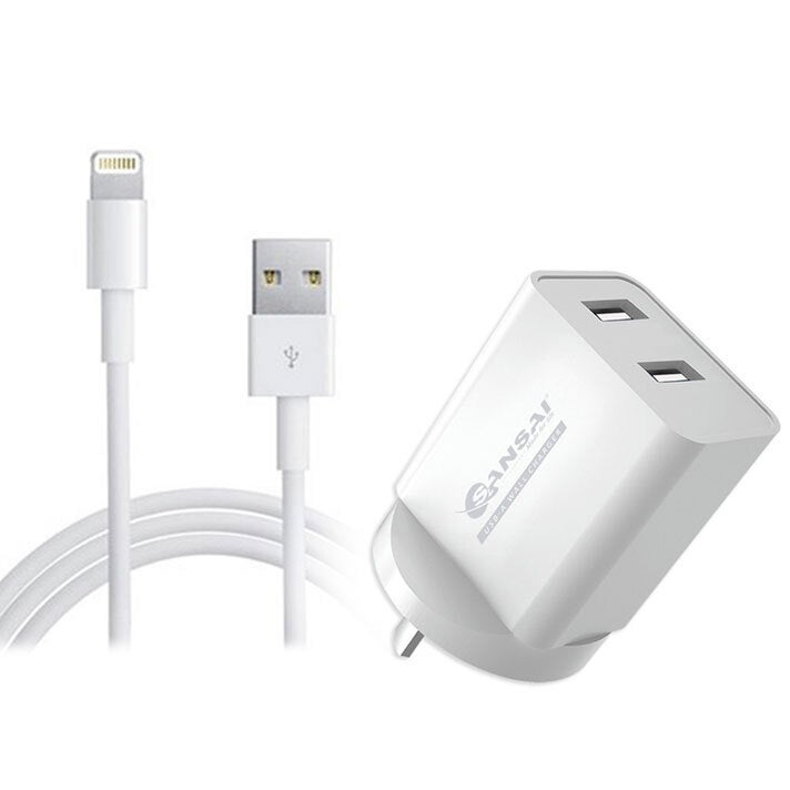 Sansai 2xUSB Port Wall Charger w/Charging Cable Compatible with iPhone 8/7/XR