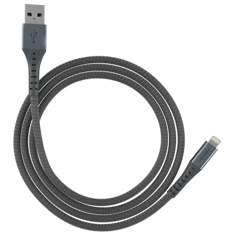 Ventev 10ft Braided USB-A/MFI-Certified Lightning Charging Cable for iPhone GRY