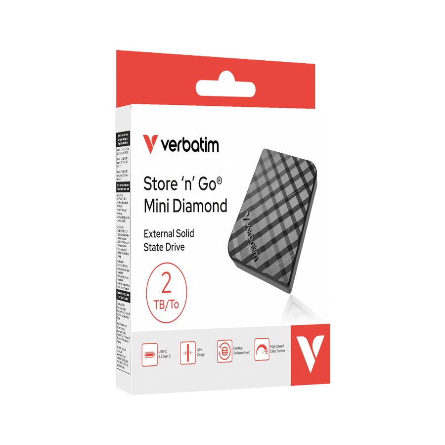 Verbatim Store N Go Mini Diamond USB-C SSD Portable Drive 2TB Black