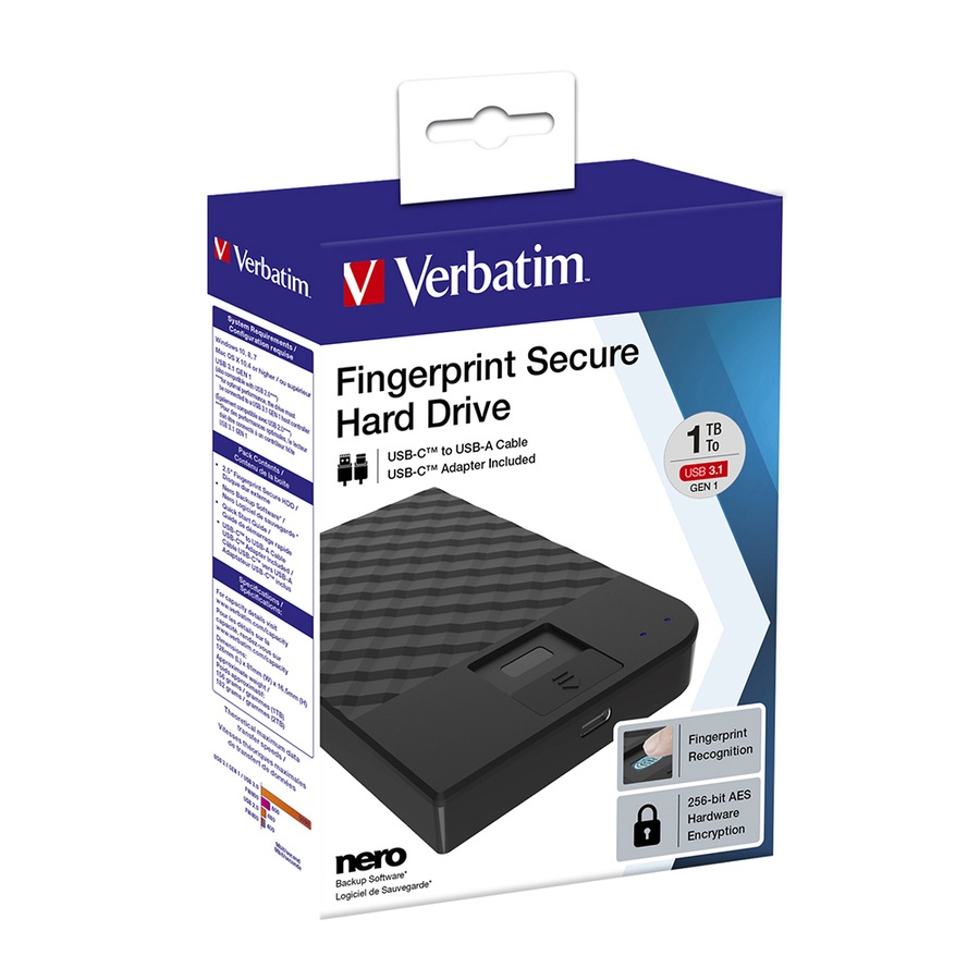 Verbatim USB3.1 Store'n'Go 2.5" External 1TB HDD Data Storage w/ Fingerprint