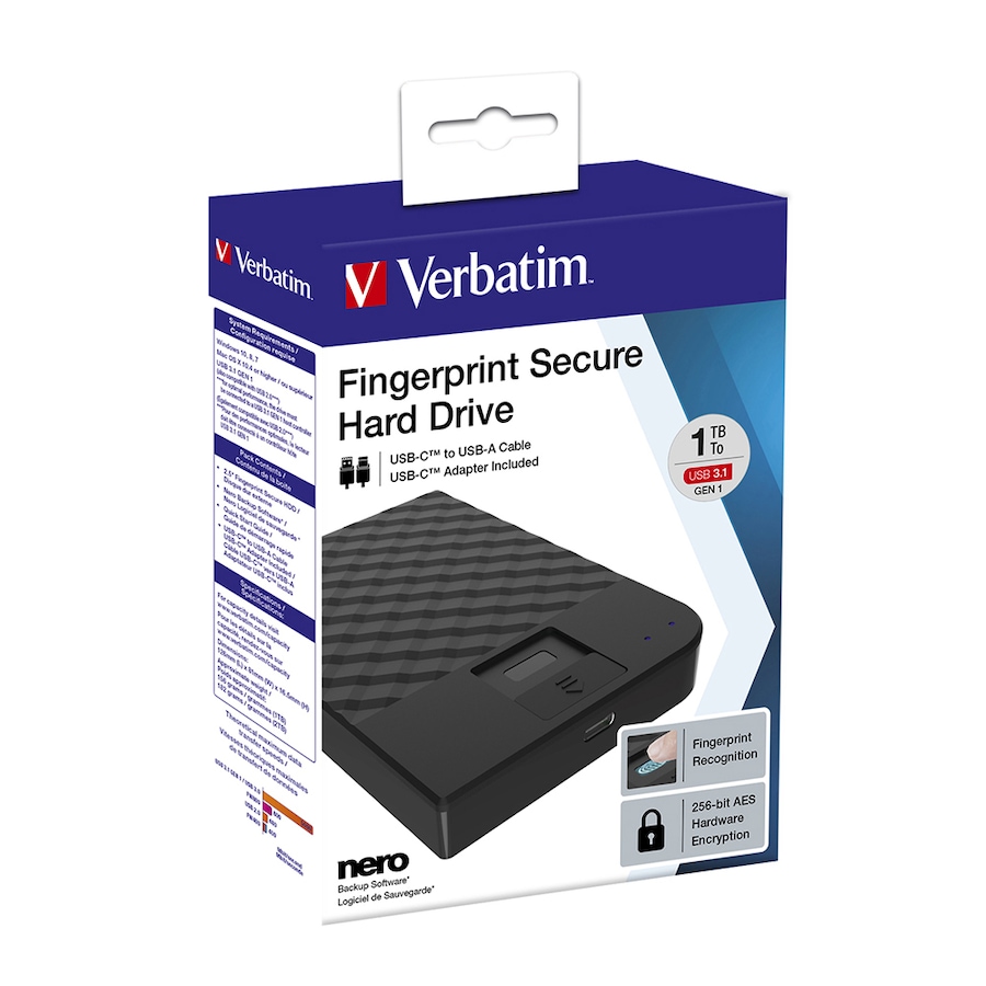 Verbatim USB3.1 Store'n'Go 2.5" External 1TB HDD Data Storage w/ Fingerprint