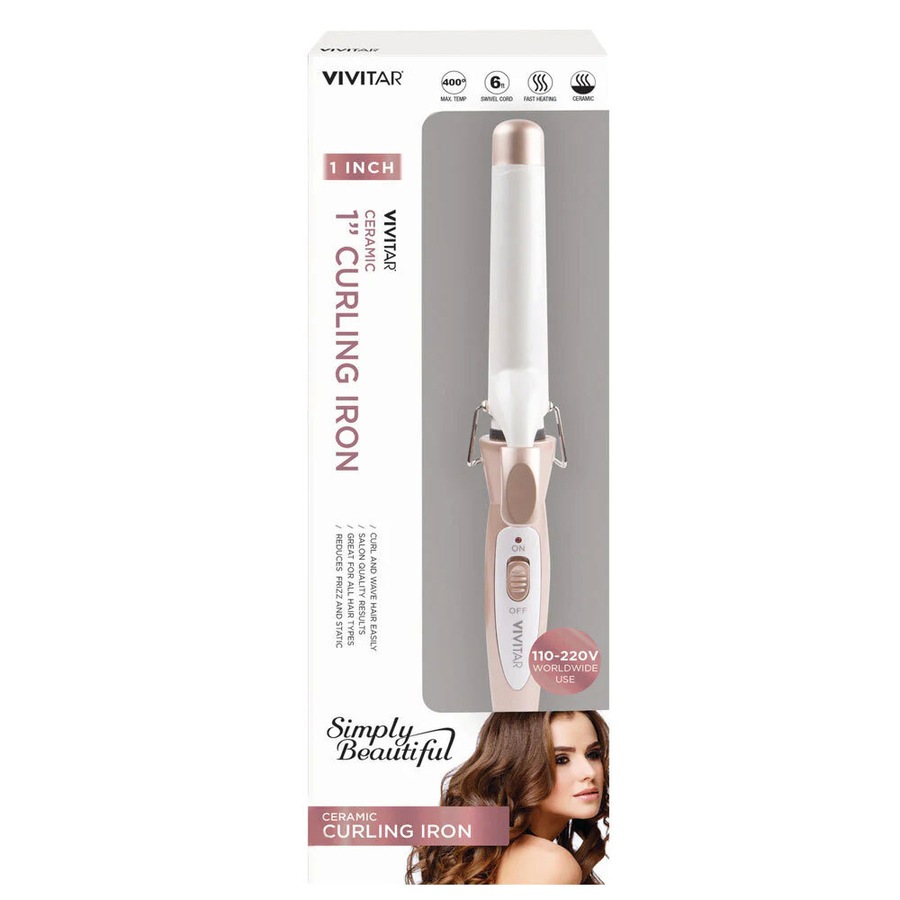 Vivitar Ceramic Tourmaline Curling Iron Barrel Pink 1in Hair Styling Tool
