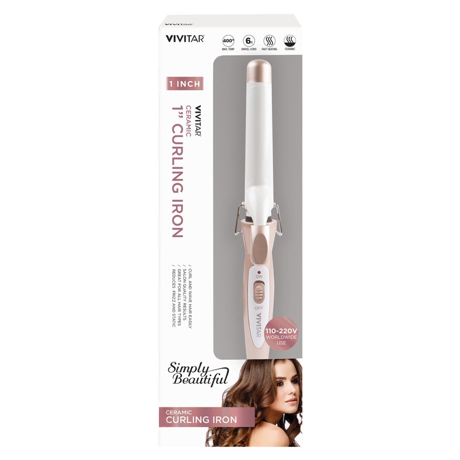 Vivitar Ceramic Tourmaline Curling Iron Barrel Pink 1in Hair Styling Tool