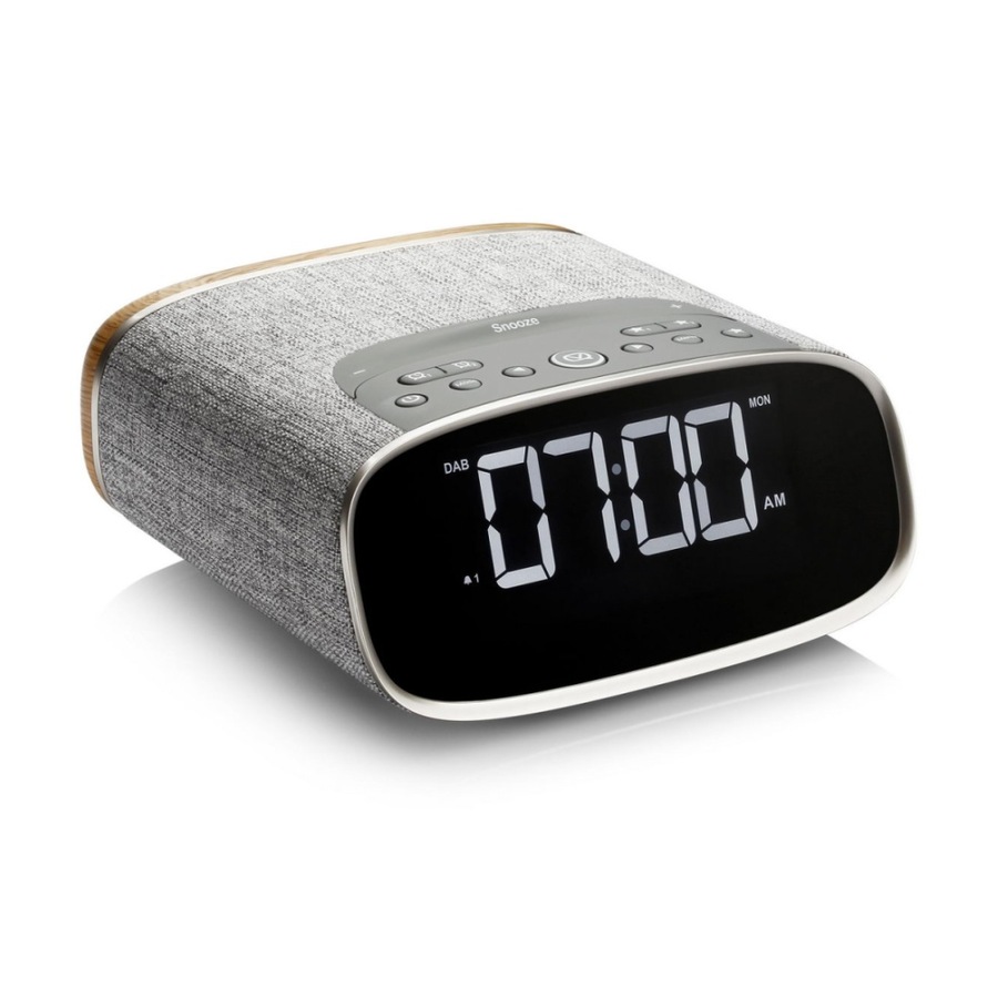 VQ Lark DAB Digital Clock Radio w/ Wireless Bluetooth Speaker Grey Oak