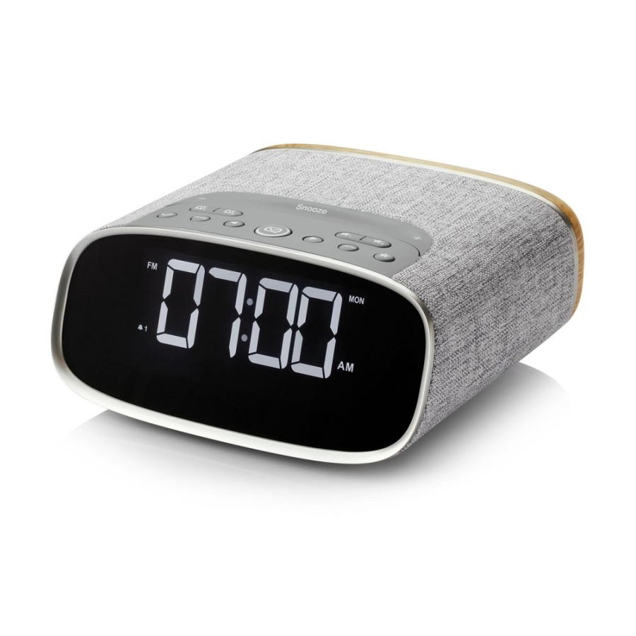 VQ Lark DAB Digital Clock Radio w/ Wireless Bluetooth Speaker Grey Oak