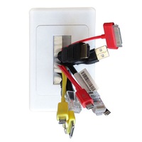 PRO2 White Wall Plate W/Brush Outlet Cover For Cable Lead Management/Organiser
