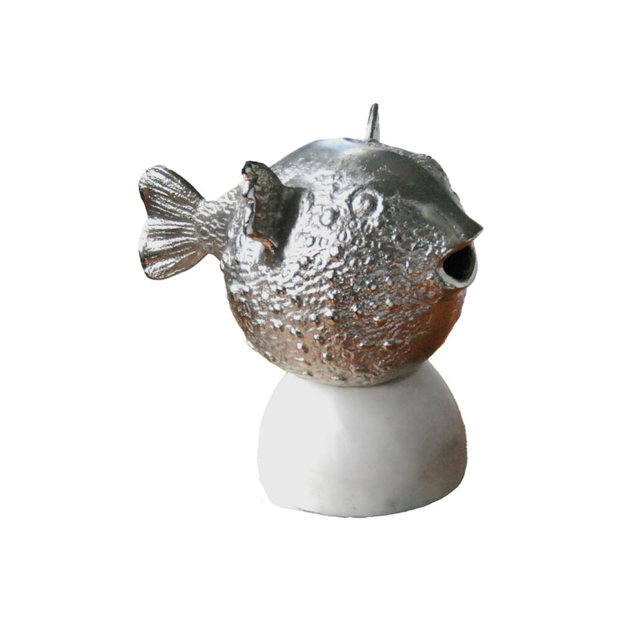 White Moose Pufferfish on Base Home Decor Metal/Marble Sculpture 20cm Silver