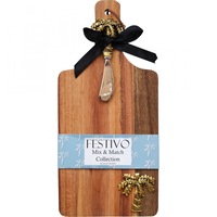 Festivo Wooden 32cm Serving Board & Metal Spreader w/Brass Palm Tree Home/Dining