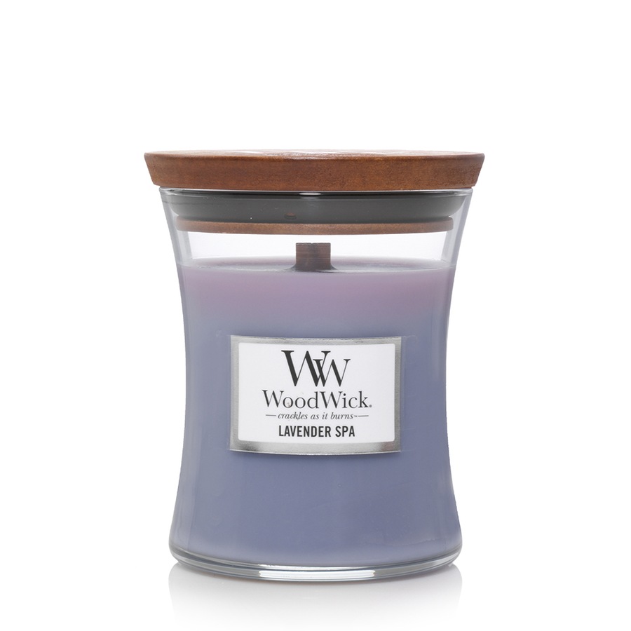 WoodWick Lavender Spa Scented Crafted Candle Glass Jar Soy Wax w/ Lid Medium