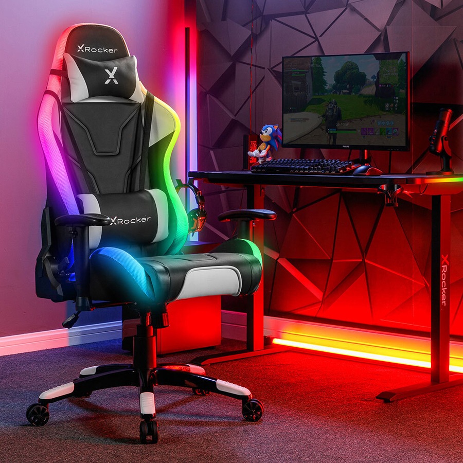 X Rocker Agility RGB Adult Office/Desk Gaming Chair w/ Lumbar & Neck Cushions
