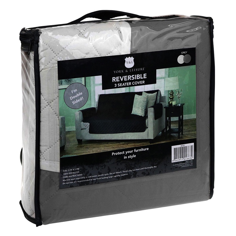 York & Leisure 2.79m Reversible 3 Seater Couch/Sofa/Chair Cover Pets/Dogs Grey