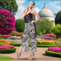 Mandala Printed Hand Beaded Crop Pants