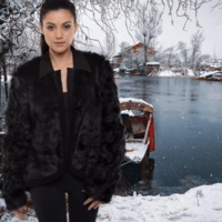 Faux Fur Jacket with Hand Beaded Sleeves