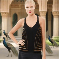 Geometric Beaded V-Neck Top