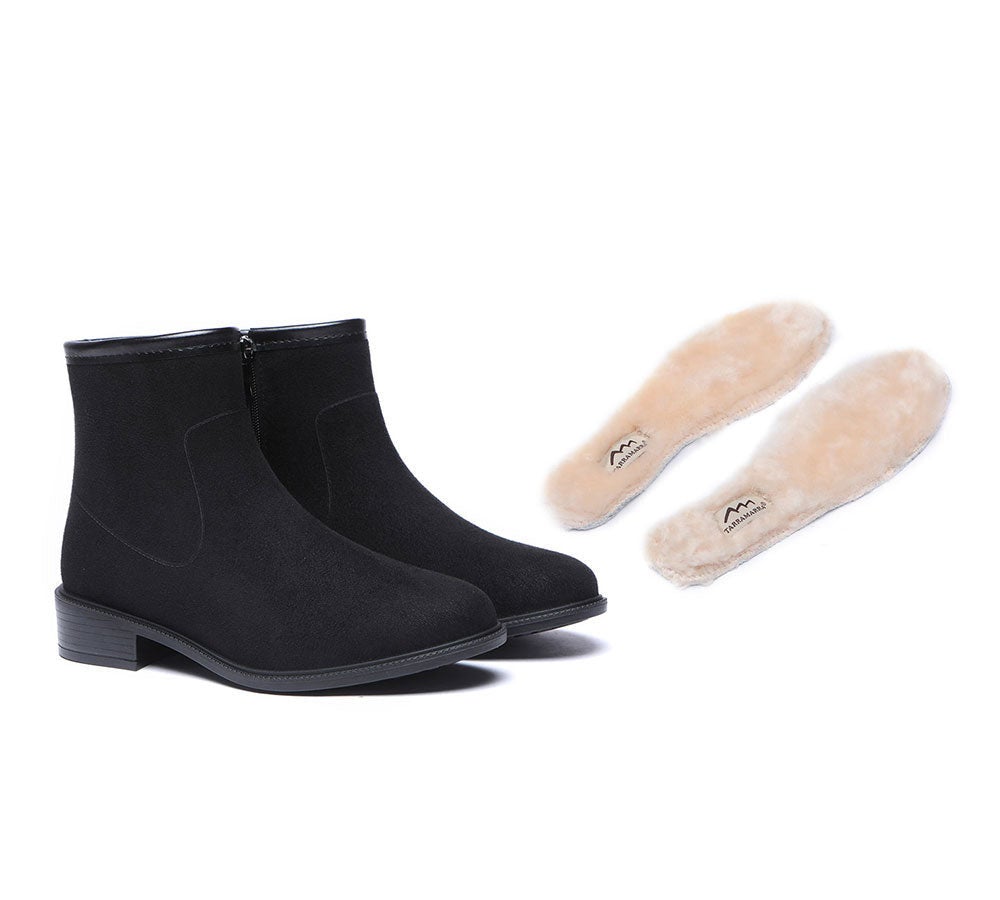 TARRAMARRA® Women Shearling Zipper Wool Insole Black Ankle Boots Vinia