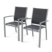 CHICAGO ARMCHAIRS Set of 2x Aluminium Chairs with Armrests - Grey / Grey