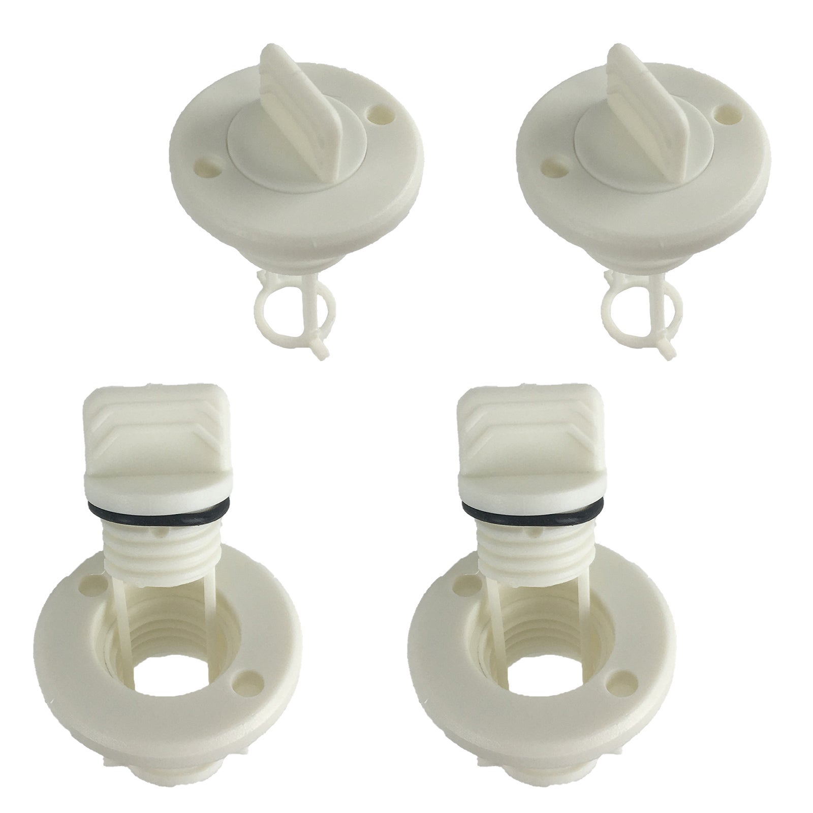 4X WHITE ROUND Complete Replacement BUNGS Marine Boat Drain Bung Plugs Thread