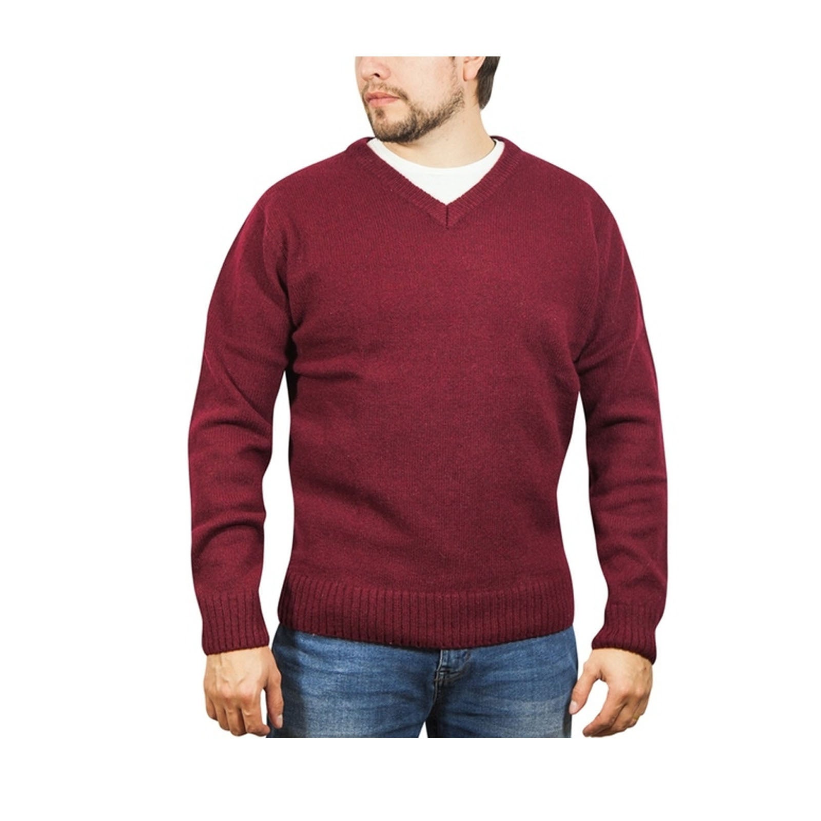 100% Shetland Wool V Neck Knit Jumper Pullover Mens Sweater Knitted