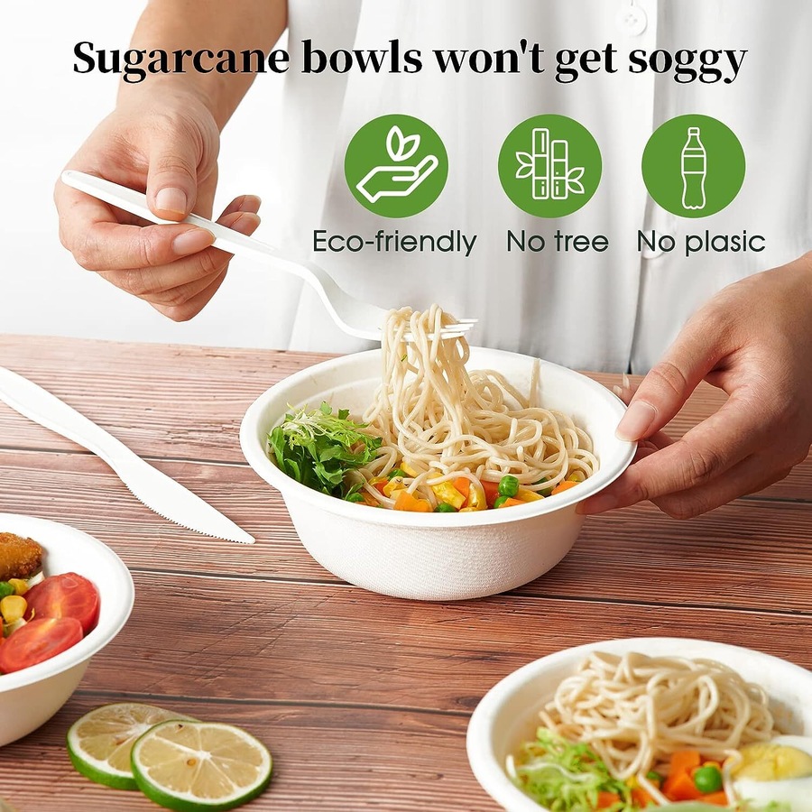 1000pcs Disposable Sugarcane Bagasse Round Bowls - 12cm - Bulk