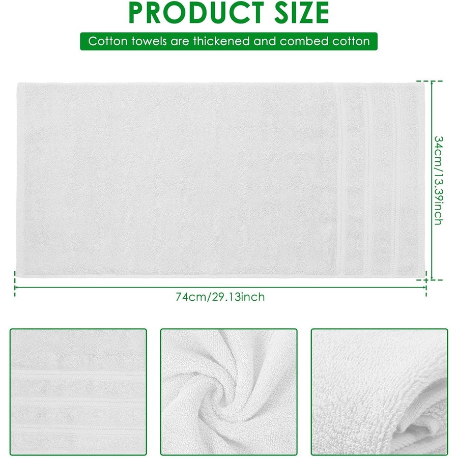 10x 100% Cotton Hand Towels Face Washers Bulk (34x74cm) in Plain White
