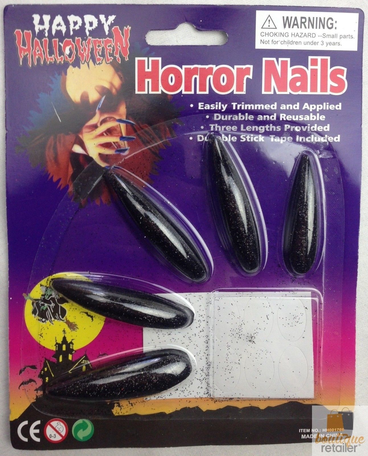 10x Long GLITTER HORROR NAILS Halloween Party Costume Accessory Vampire Witch