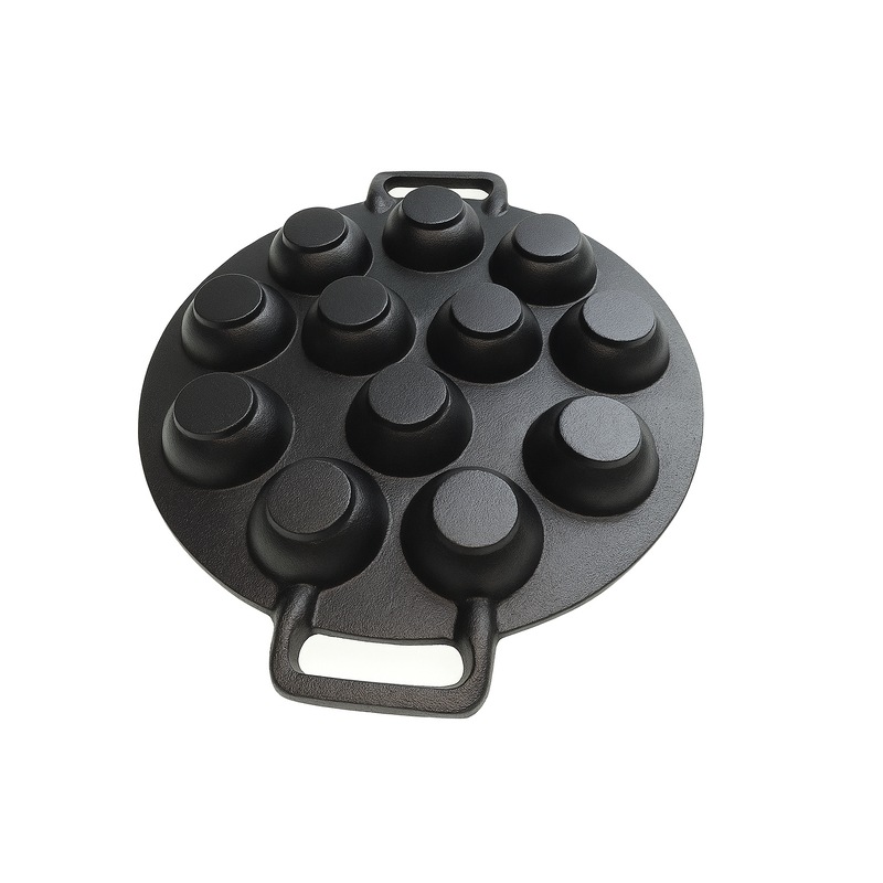 12 Dimple Cast Iron Poffertjes Mini Dutch Pancake Cake Pan with Handles