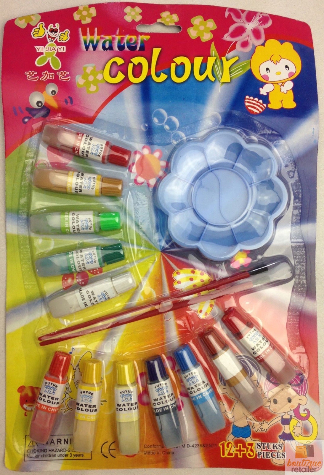 12x WATER COLOUR PAINTS 2 Brushes Watercolour Set Kit For Children Kids Art