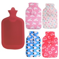 2L HOT WATER BOTTLE with Coral Fleece Cover Winter Warm Natural Rubber Bag