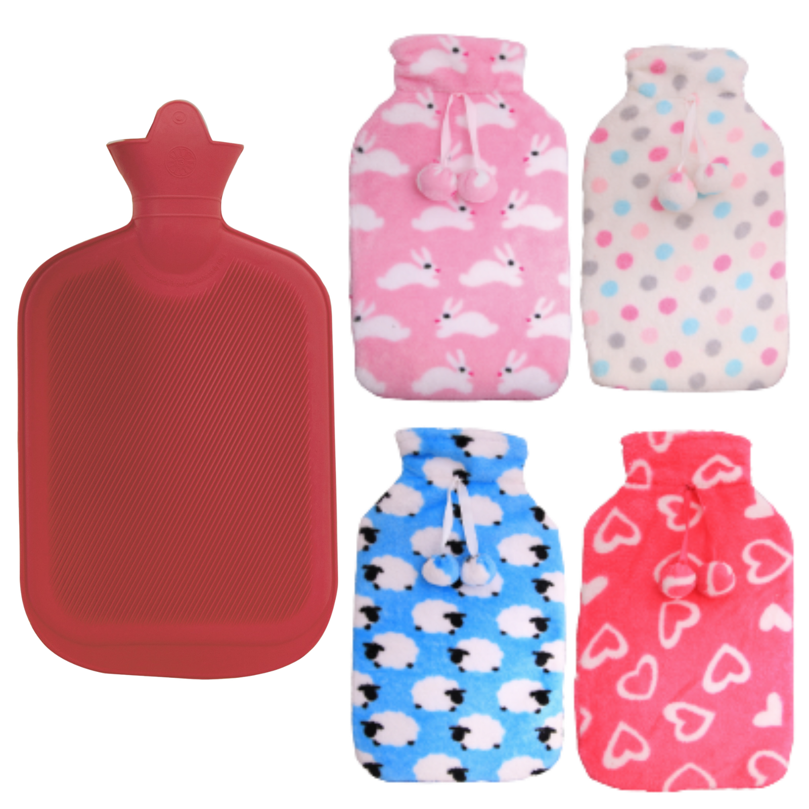 2L HOT WATER BOTTLE with Coral Fleece Cover Winter Warm Natural Rubber Bag