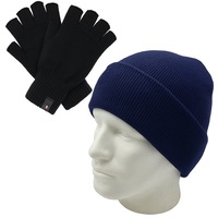 2pcs Set 3M Thinsulate Knitted Fingerless Gloves + Plain Beanie Hat Winter Warm