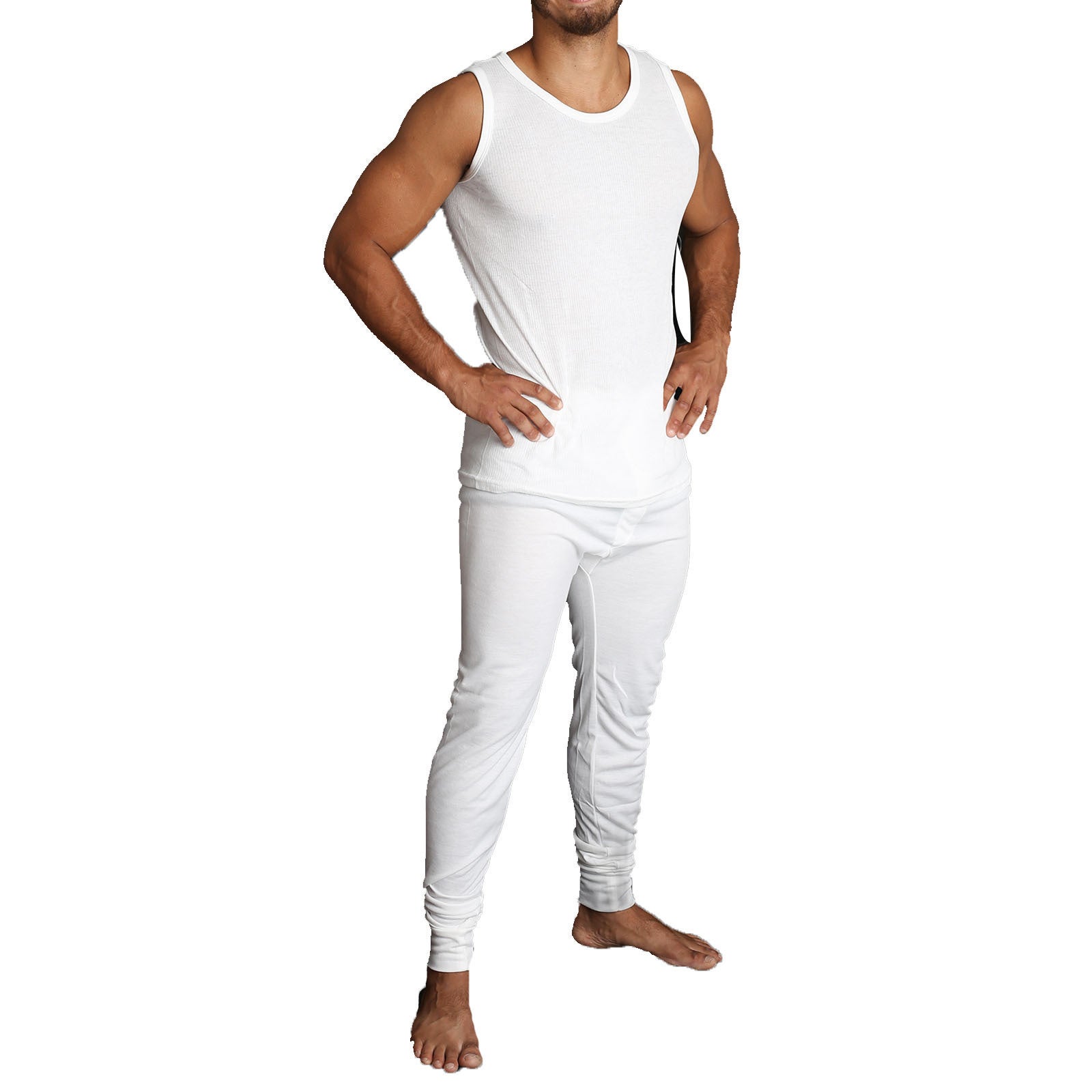 2pcs Set Mens Merino Wool Blend Thermal Singlet Top & Pants Underwear Thermals