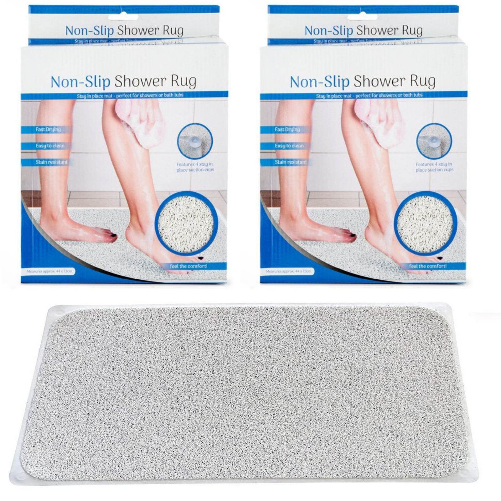 2x Anti Slip Loofah Shower Rug Non Slip Bathroom Bath Mat Carpet Water Drains