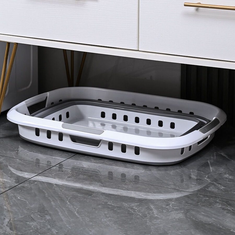3 Handle 45L Large Foldable Laundry Basket Washing Hamper w/ Air-holes - Grey/White