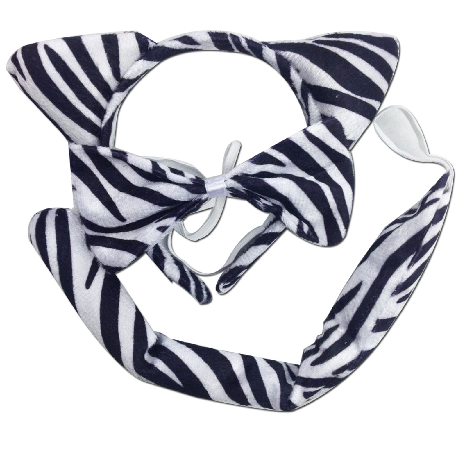 Adorable 2pc Animal Headband Set with Bow and Tail - Rabbit & Zebra Ears for Halloween Fun main image 1