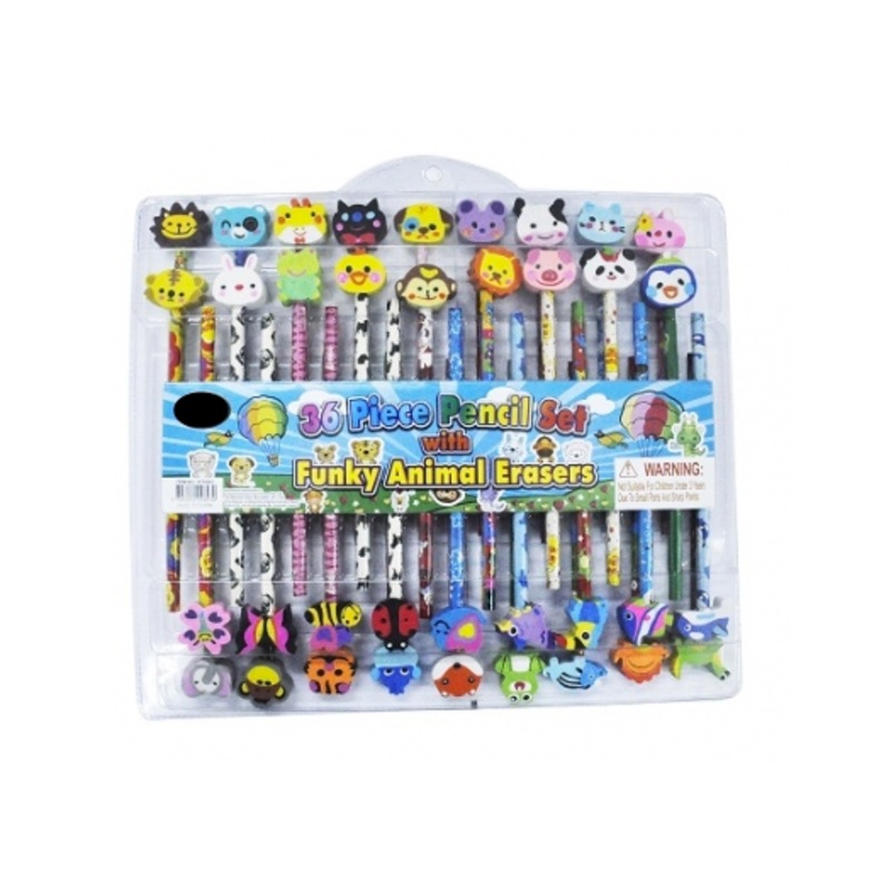 Childrens Kids Stationery Set 109 36pcs piece pencil set with funky animal erasers children s kids stationary set 401891 01
