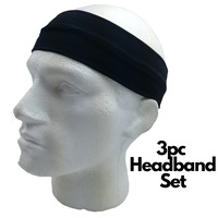 3pc Set Plain Headband Elastic Stretch Sports Yoga Hair Band Unisex Wide Wrap