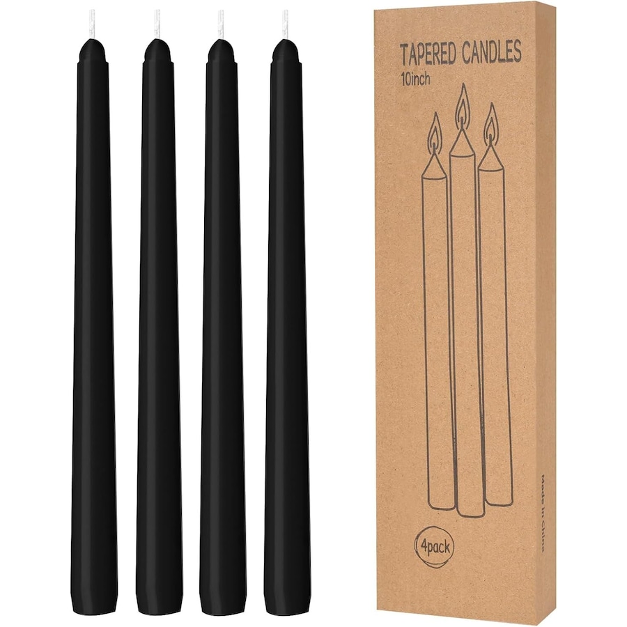 4x Tapered Dinner Candles Unscented Taper Wedding Candle 25cm in Black