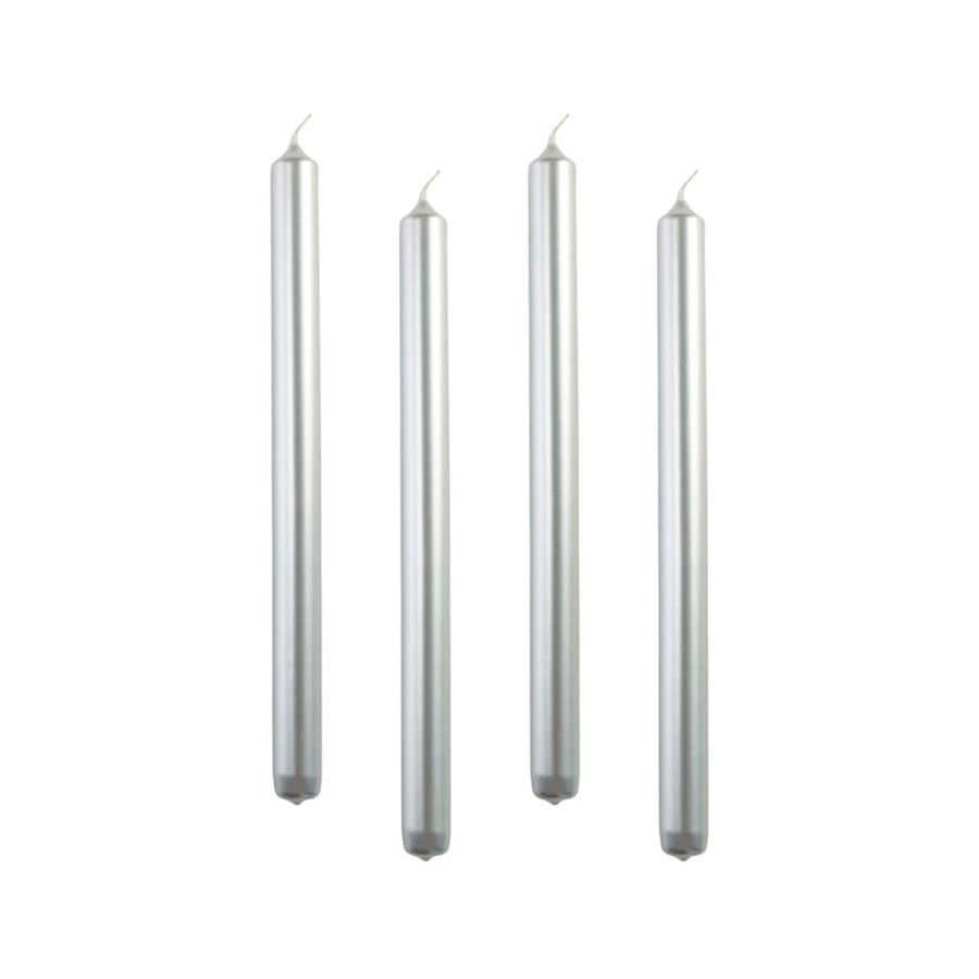4x Tapered Dinner Candles Unscented Taper Wedding Candle 25cm in Metallic Silver