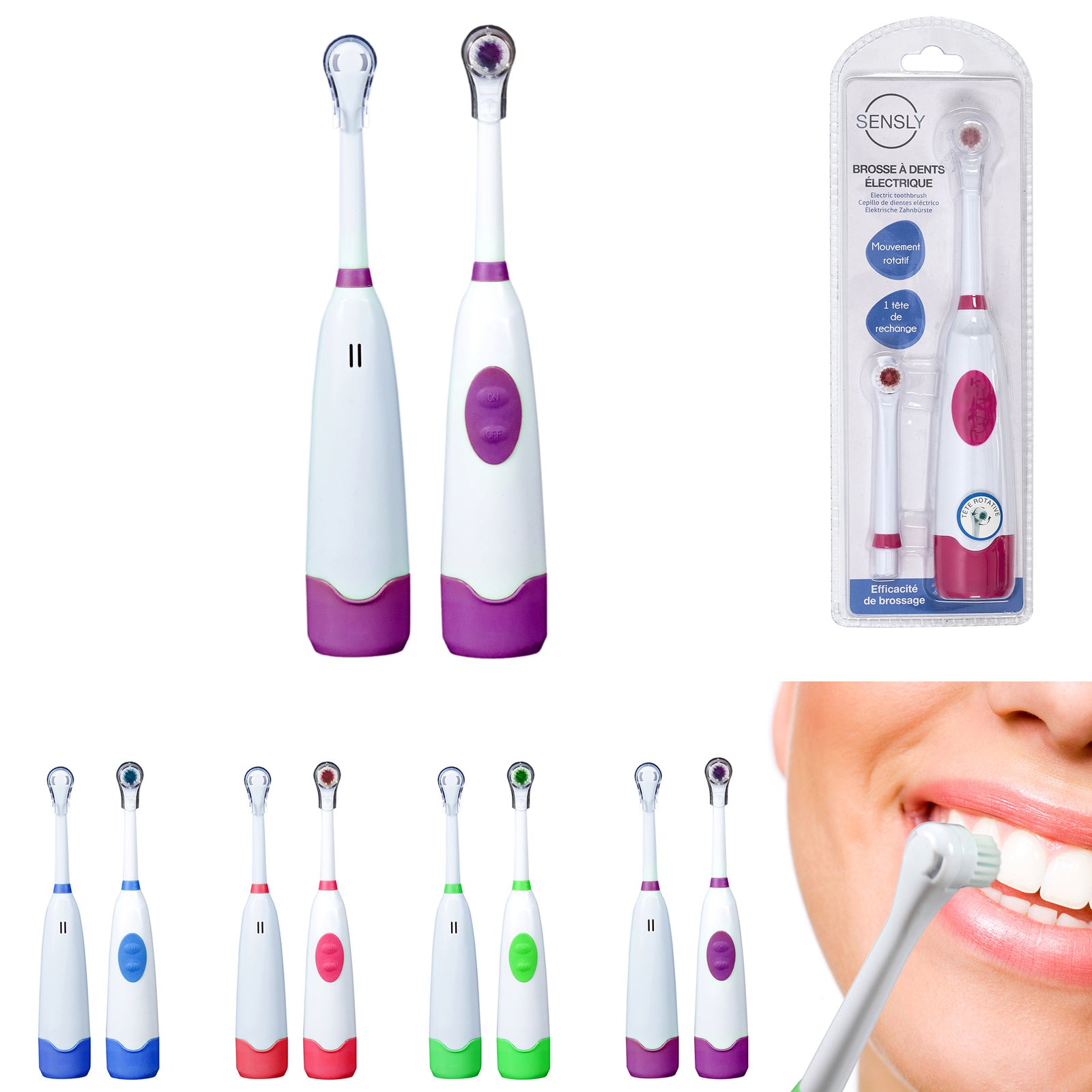 SENSLY Electric Toothbrush Dual Battery Operated Adults - Assorted Colours