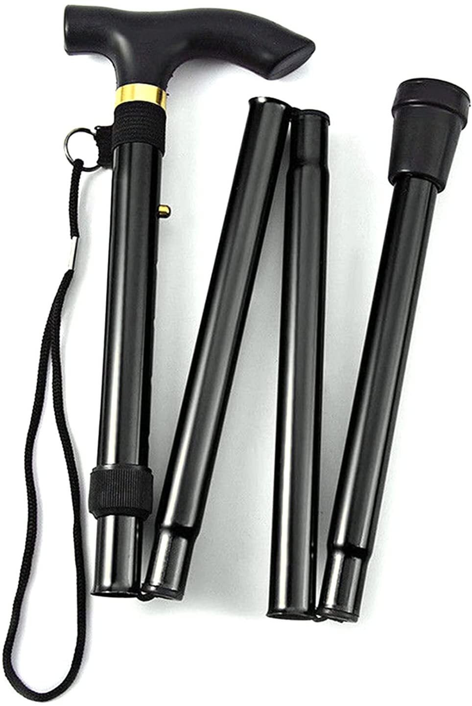 Adjustable Metal WALKING STICK Travel Cane Folding Pole Compact Retractable Hike