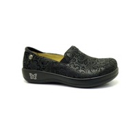 ALEGRIA Keli Nursing Shoes Slip On Womens Work Working Hospitality - Black Embossed Paisley