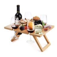 Bamboo Folding Picnic Table, Wine and Snack Table