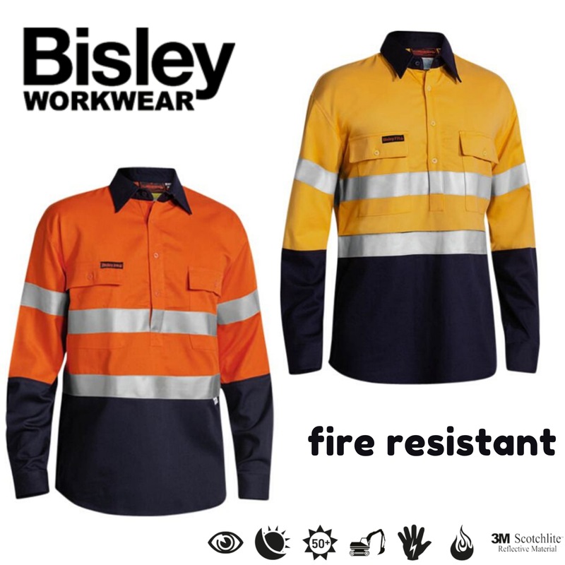 Bisley 3M Taped Fire Retardant Flame Resistant Hi Vis Long Sleeve Work